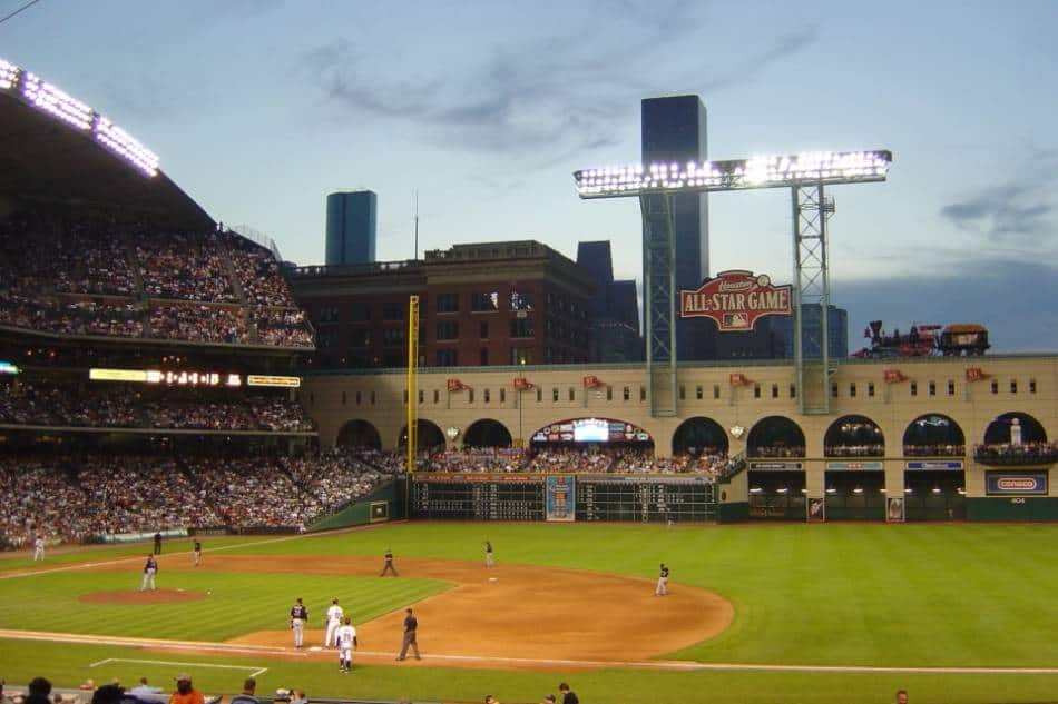 View of the Houston Astros field from the first base side.