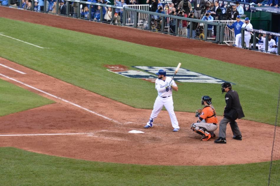 A Kansas City Royals player gets ready for a pitch.