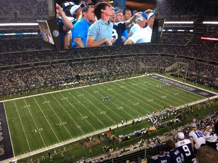 View from the nosebleeds of the Dallas Cowboy Stadium.