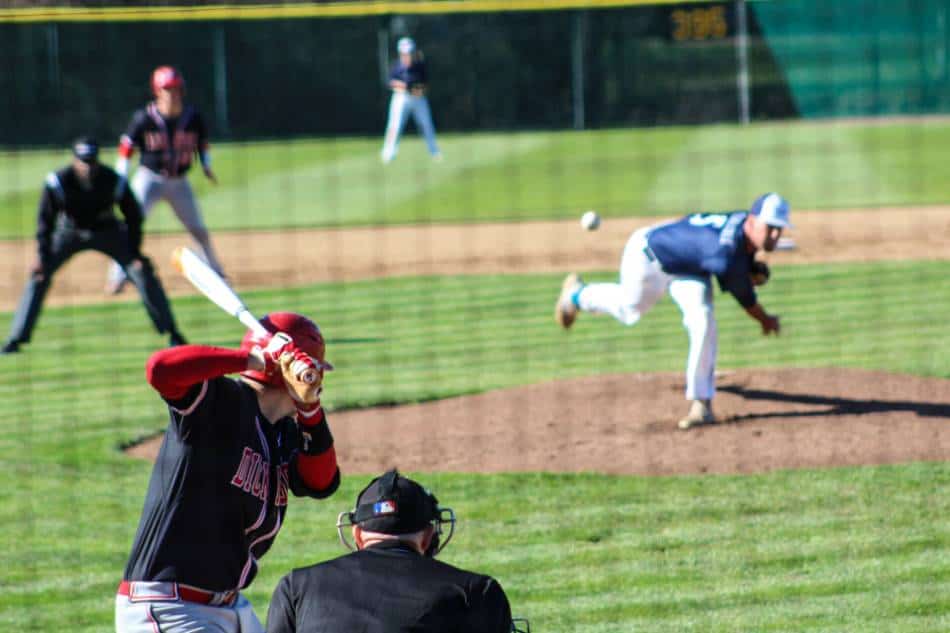 A batter awaiting the pitcher's pitch.