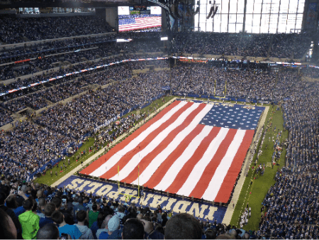 A giant American flag stretched across the Indianapolis Colts' field for the national anthem.