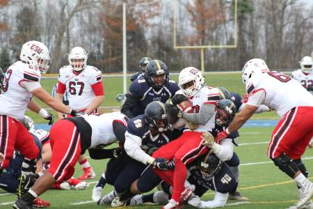 The Mike tackles the quarterback.