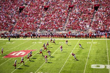 A kickoff on Indiana's football field.